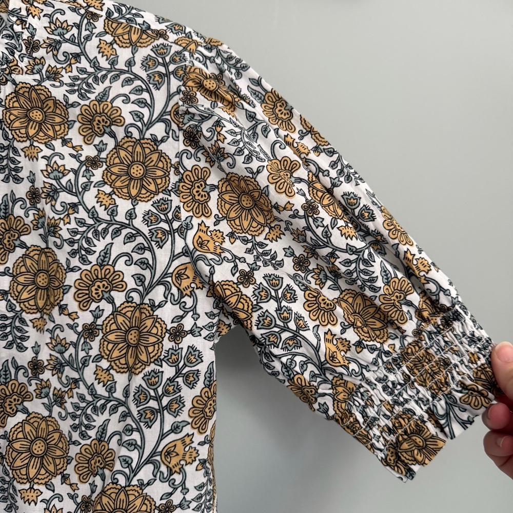 Downeast Boho Floral Print Puff Short Sleeve Button Down Blouse Top Cottagecore - Picture 6 of 11